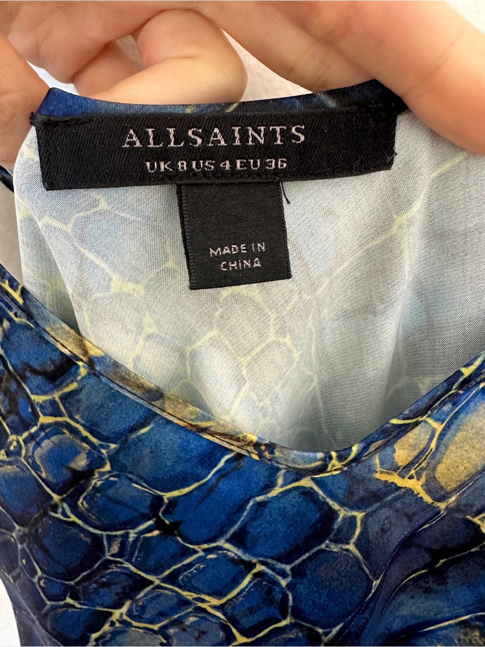 AllSaints Snake Print Maxi Slip Dress - Blue Yellow - Picture 5 of 7